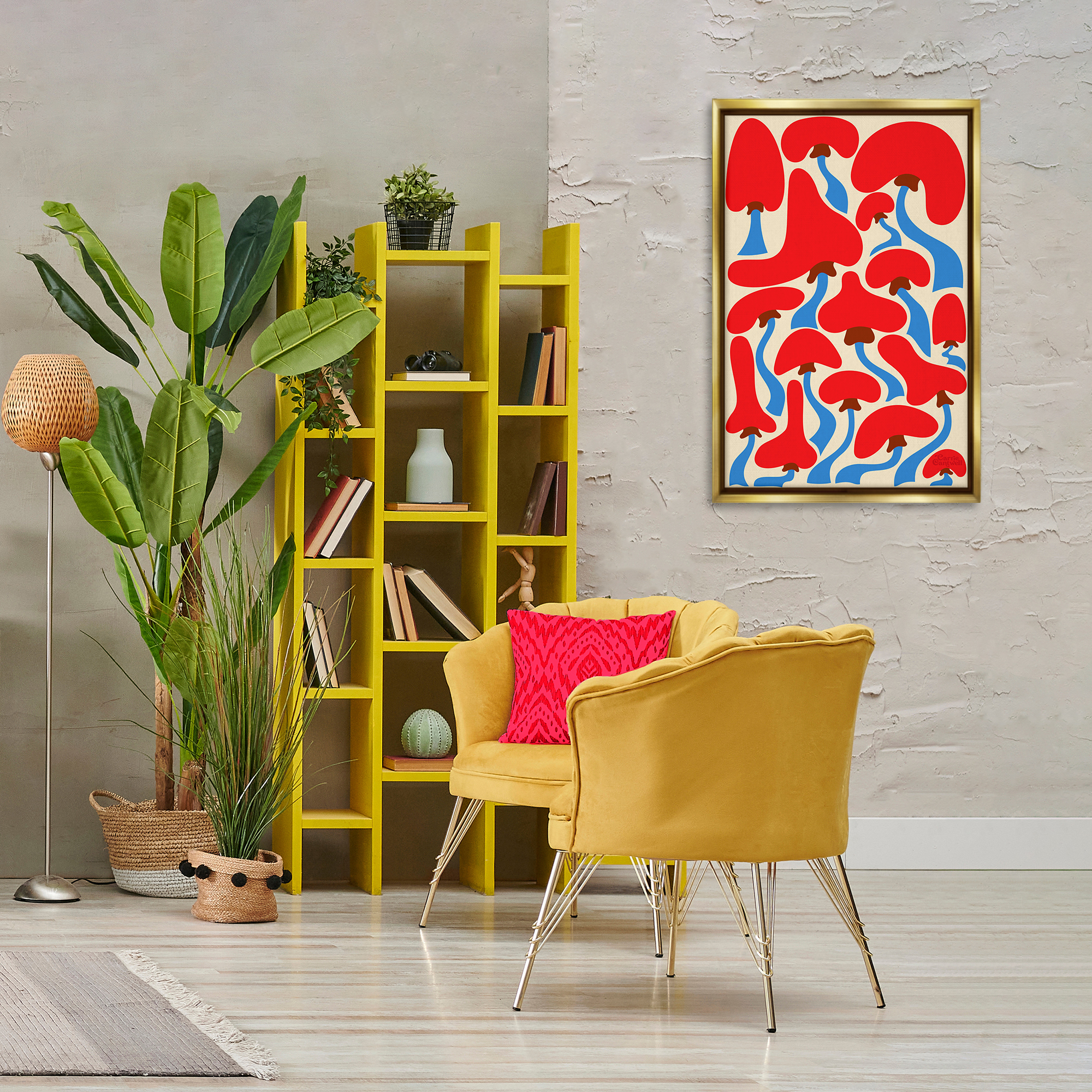 Stupell Industries Groovy Wavy Mushrooms Botanical & Floral Painting Gold Floater Framed Art Print Wall Art, 21 x 31