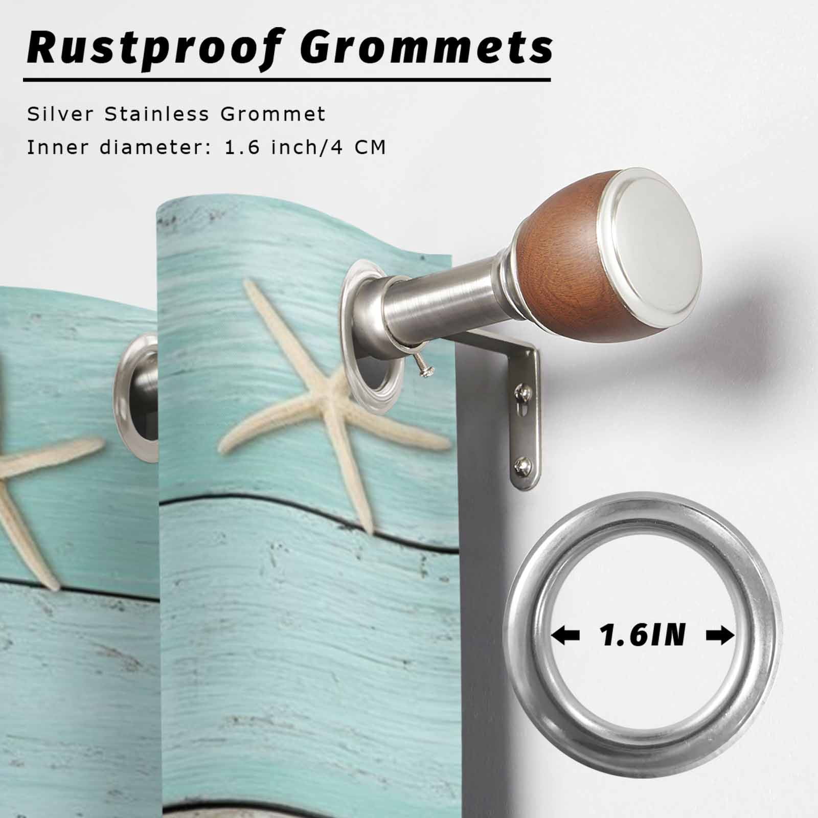 Summer Beach Theme Outdoor Curtains for Patio, Teal and White Wood Grain Beige Starfish Sunshade Privacy Drapes Grommet Waterproof Outside Curtains for Porch/Cabana/Balcony 54"x 108", 1 Panel