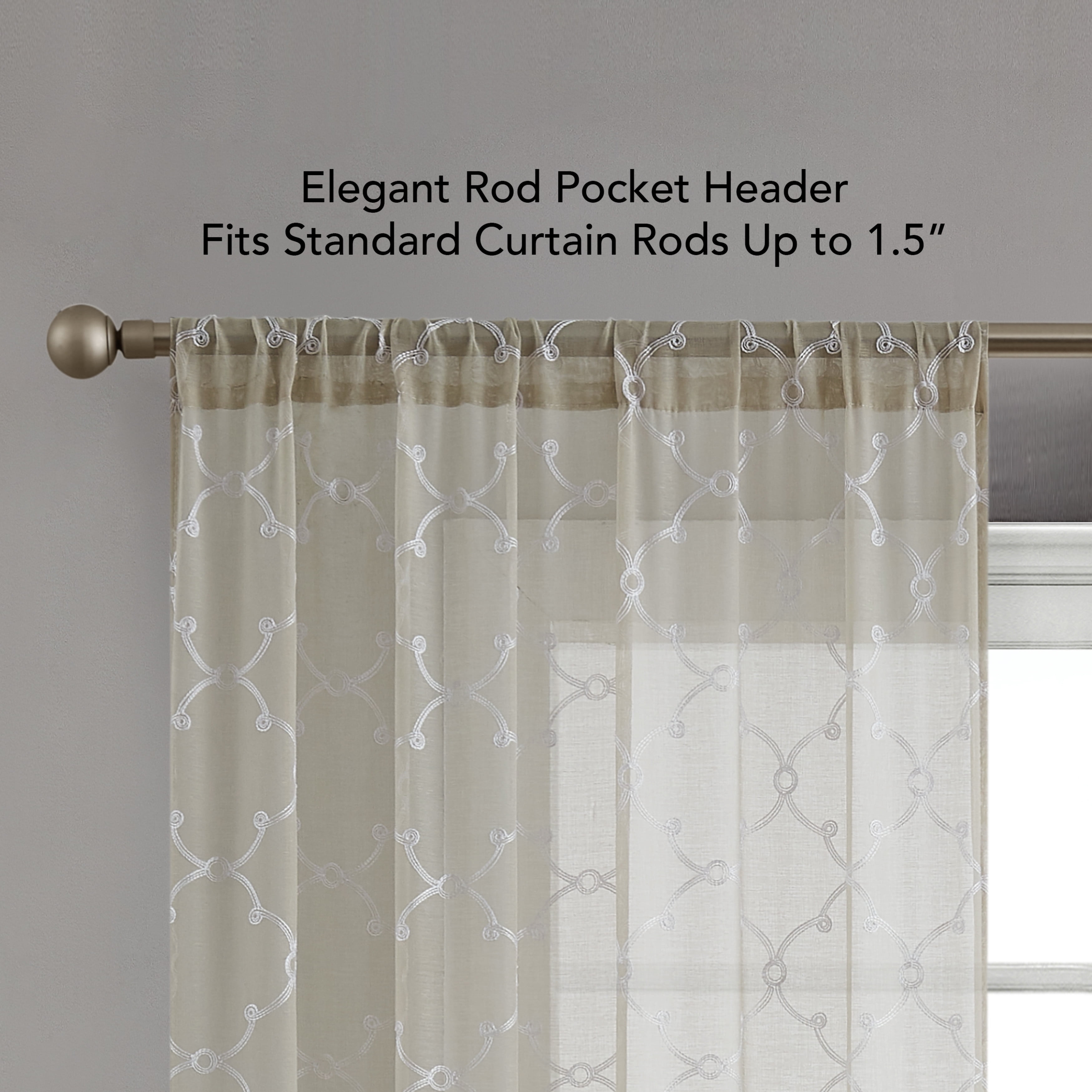 Creative Home Ideas Contemporary/Modern/Farmhouse/Traditional 2 Piece Embroidered/Geometric Sheer Curtain Set