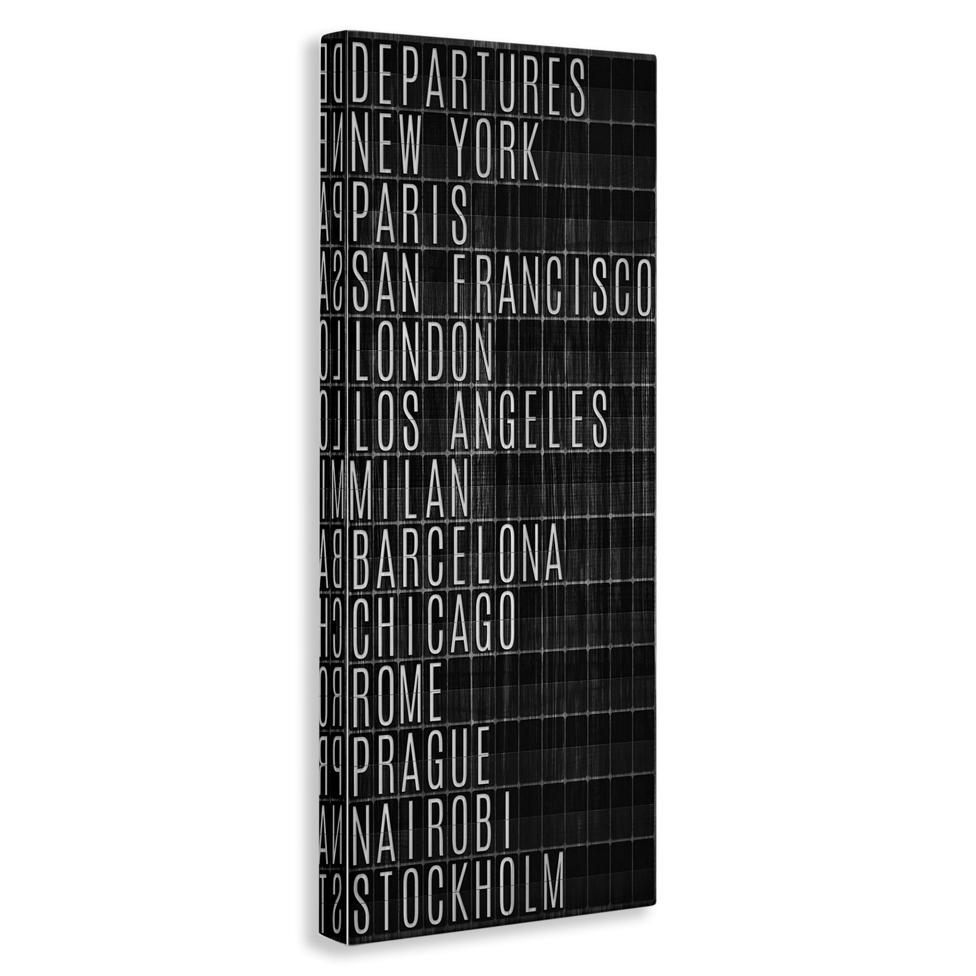 Stupell Industries Airport Departures Major Cities Cities & Countries Painting Wrapped Canvas Art Print Wall Art, 13 x 30