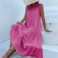 thumbnail image 4 of Summer Casual Dresses for Women Elegant Plain Sleeveless A-Line Beach Vacation Dress Loose Fit V Neck Flowy Pleated Sundress Women Party Wedding Guest Dresses Front Buttons, 4 of 5