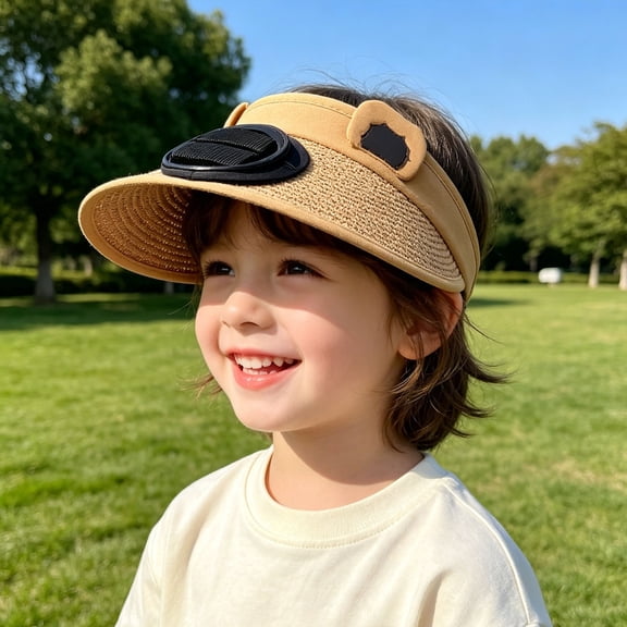 Kids Sun Visor Hat with Fan Cute Boys Girls UPF50 Summer Beach Hat Cooling Outdoor Tennis Golf Visors Caps 3-10Y