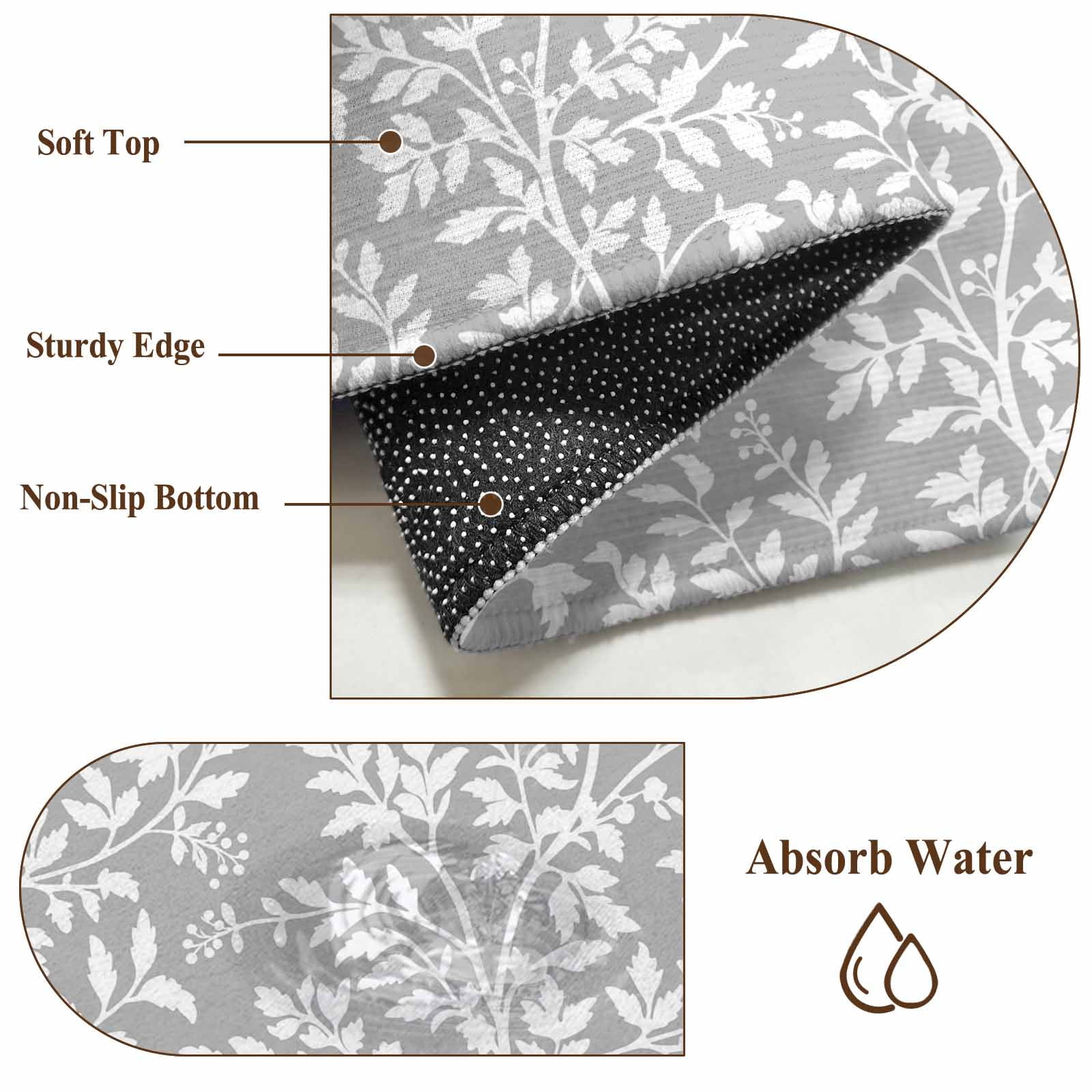 Entryway Rug 2'x3', Grey Spring Floral Small Rug for Kitchen Bathroom Door Mat Indoor Entrance, Farmhouse Flowers Elegant Pastoral Non-Slip Area Rugs Floor Mats Carpet Front Door Rugs