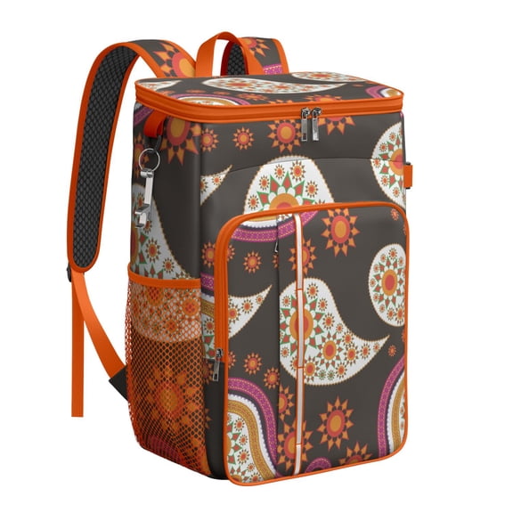 Retro Paisley Design Insulated Cooler Backpack - 20L Leakproof Soft Cooler Bag with Thickened Foam, Durable for Travel & Camping