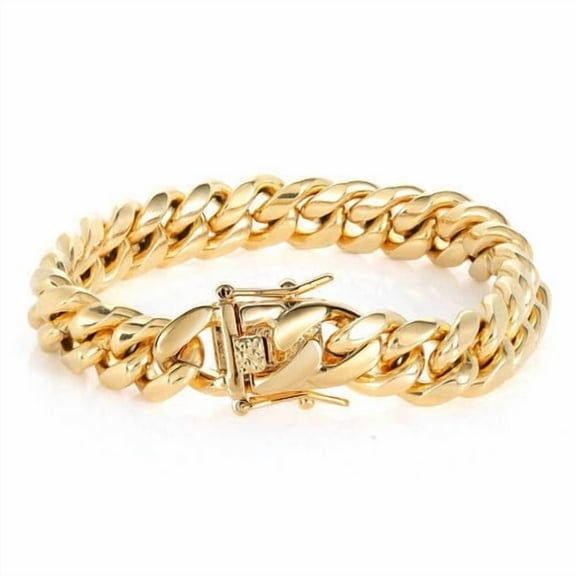 Men 14K Yellow Gold Bracelet 14mm 14K Yellow Gold Miami Cuban Link Charm Bracelet For Men