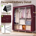 thumbnail image 6 of Clothes Organizer with 3 Hanging Rod Closet Organizer with Shelf Portable Closet with Cover Clothes Rack Standing Closet Clothes Storage Wardrobe Garment Cabinet 50x17x67inch, 6 of 7