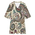 thumbnail image 4 of Cream Paisley Floral Textile Womens Dress With Pockets Summer V Neck 3/4 Sleeve Dress Plus Size Loose Dress, 4 of 7