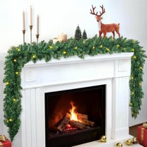 JEWLALO 9FT Christmas Garland with LED, 8 Lighting Modes Battery Operated, Waterproof, Branch Tips Garlands with Warm White Lights for Stairs, Door, Window, Indoor Outdoor Holiday Decorations