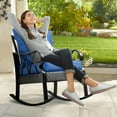 thumbnail image 3 of Spaco Outdoor Wicker Rocking Chair with Padded Cushions, Rattan Porch Rocker Chair with Armrest, Aluminum Furniture for Outdoor, Blue, 3 of 11