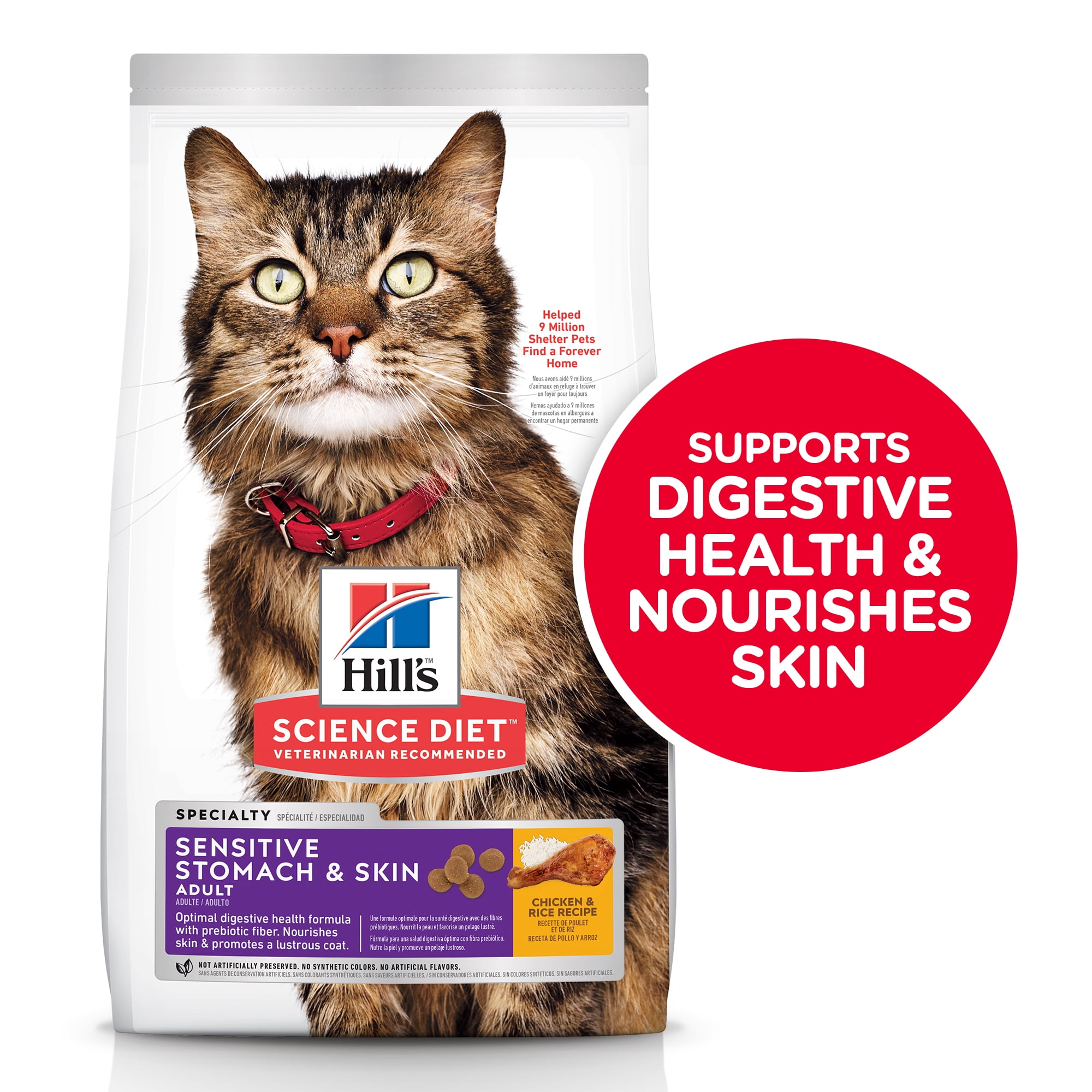 Hill's Pet Nutrition Sensitive Stomach Chicken & Flavor Dry Cat Food Adult, 7 lb. Bag Walmart.com