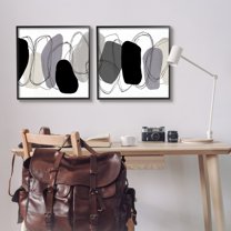 Stupell Industries Contemporary Oblique Circular Shapes Scribble Outlines Graphic Art Black Framed Art Print Wall Art, Set of 2, Design by Ruth Fromstein