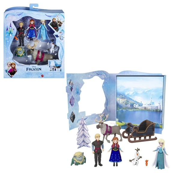 Disney Frozen Classic Storybook Set with 4 Small Dolls, 2 Figures & Accessories Inspired by the Movie
