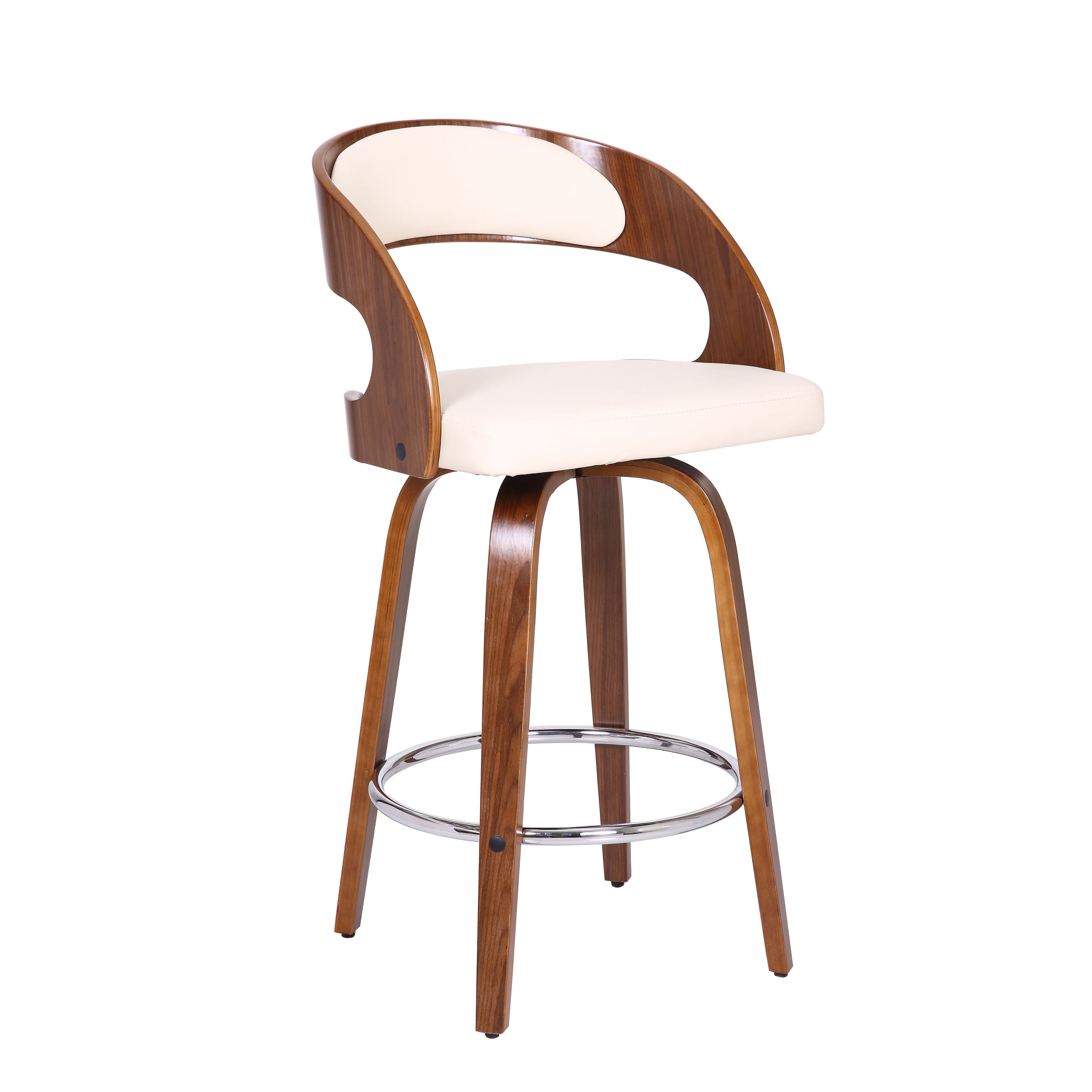 Sy Contemporary 26 Counter Height, Leather Wood Swivel Bar Stools
