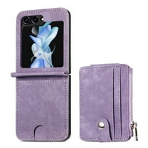 Zipper Back Wallet Case for Samsung Galaxy Z Flip 6, Detachable Card Slots Pocket Magnetic Classic Cover with Kickstand Shockproof Anti-Scratches Folding Case for Samsung Galaxy Z Flip 6, Purple