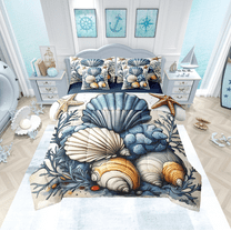 Erosebridal Seashell Conch Bedding Full Size, Beach Ocean Theme Bed in a Bag Full size, Reversible 7-Piece