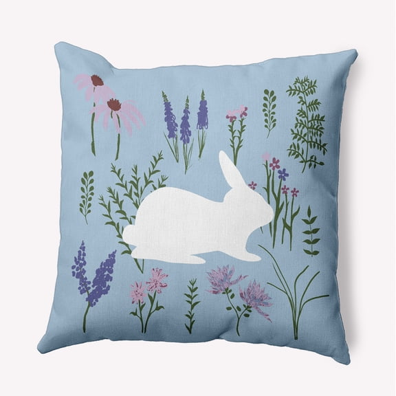 16" x 16" Simply Daisy Spring Meadow Bunny Polyester Indoor/Outdoor Pillow, Light Blue Qty 1