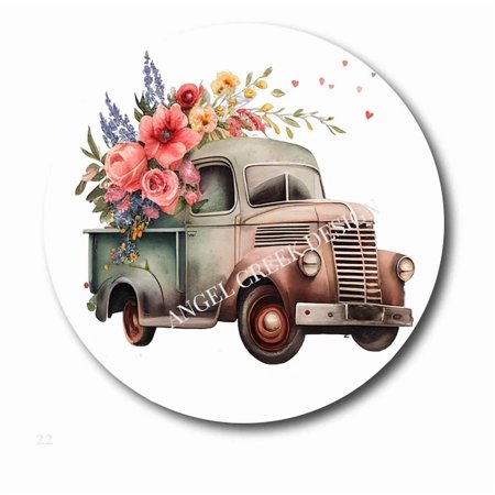 DOPASTICKER Beautiful Floral Antique Pickup Truck Scrapbook Stickers Phone Decal Water Bottle Stickers Cars Stickers Water Bottle Stickers For Kids