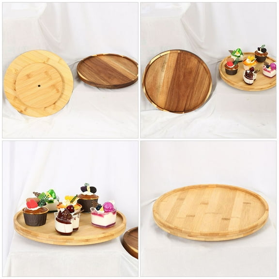 FRCOLOR Round Bamboo Tray Dessert Display Tray Turntable Dessert Tray Rotary Round Tray