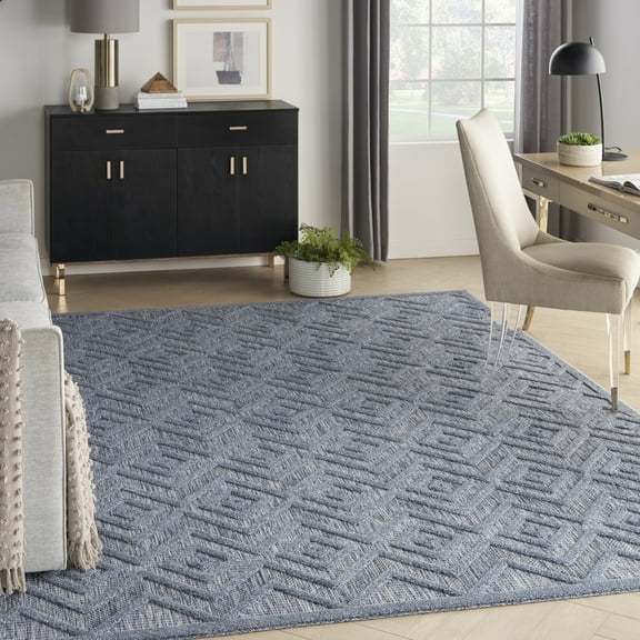 Nourison Versatile Indoor/Outdoor Denim Blue 7' x 10' Area Rug, (7x10)
