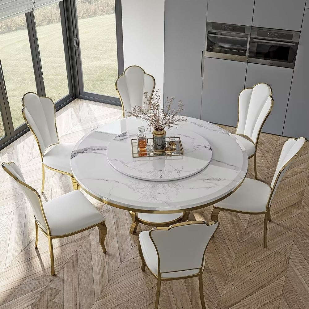 59" Modern Round Marble Dining Table for 810 People, Luxurious Style