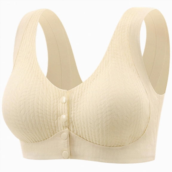 NIEWTR Women Front Closure Bras Wireless Snap Closing Bra No Underwire Older Senior Bras with Adjustable Straps(Beige,L)
