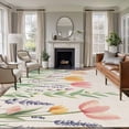 thumbnail image 2 of Area Rug 72×108in, Watercolor Flower Green Leaves Floor Carpet Living Room Rug, Spring Tulip Lavender on Linen Non-Slip Welcome Mat Indoor Rugs for Bedroom Dining Room, 2 of 9