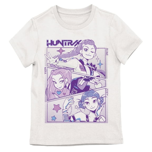 KPop Demon Hunters Huntr/x Character Line Art Youth Girl White Short Sleeve Tee-Medium