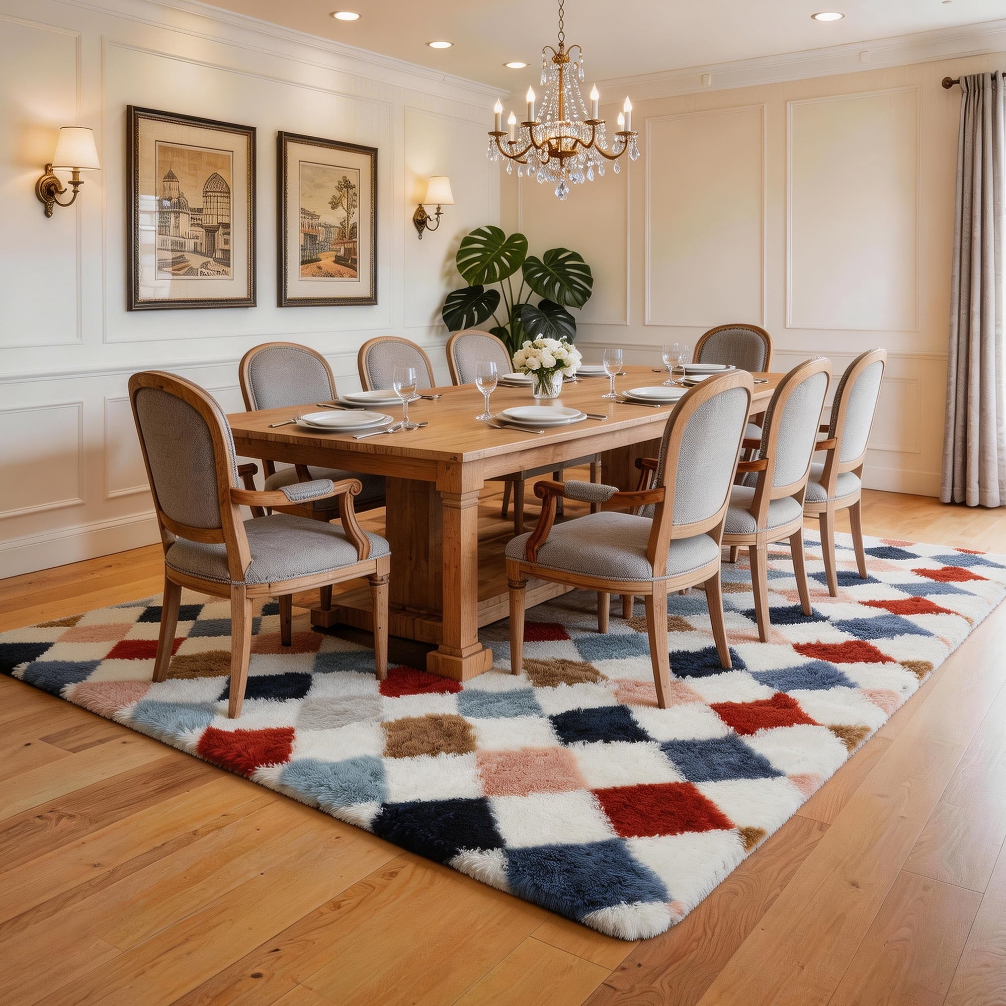 CozyDesg 5ftx7ft Area Rugs,Shag Fluffy Checkered Rugs for Living Room,Bedroom,Modern Room Decor Carpet, Non-Slip Floor Rug,Colorful B
