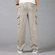 thumbnail image 4 of Pantalones de algodón para hombre, talla grande, cintura elástica, estilo informal, color liso, múltiples bolsillos, 4 of 7
