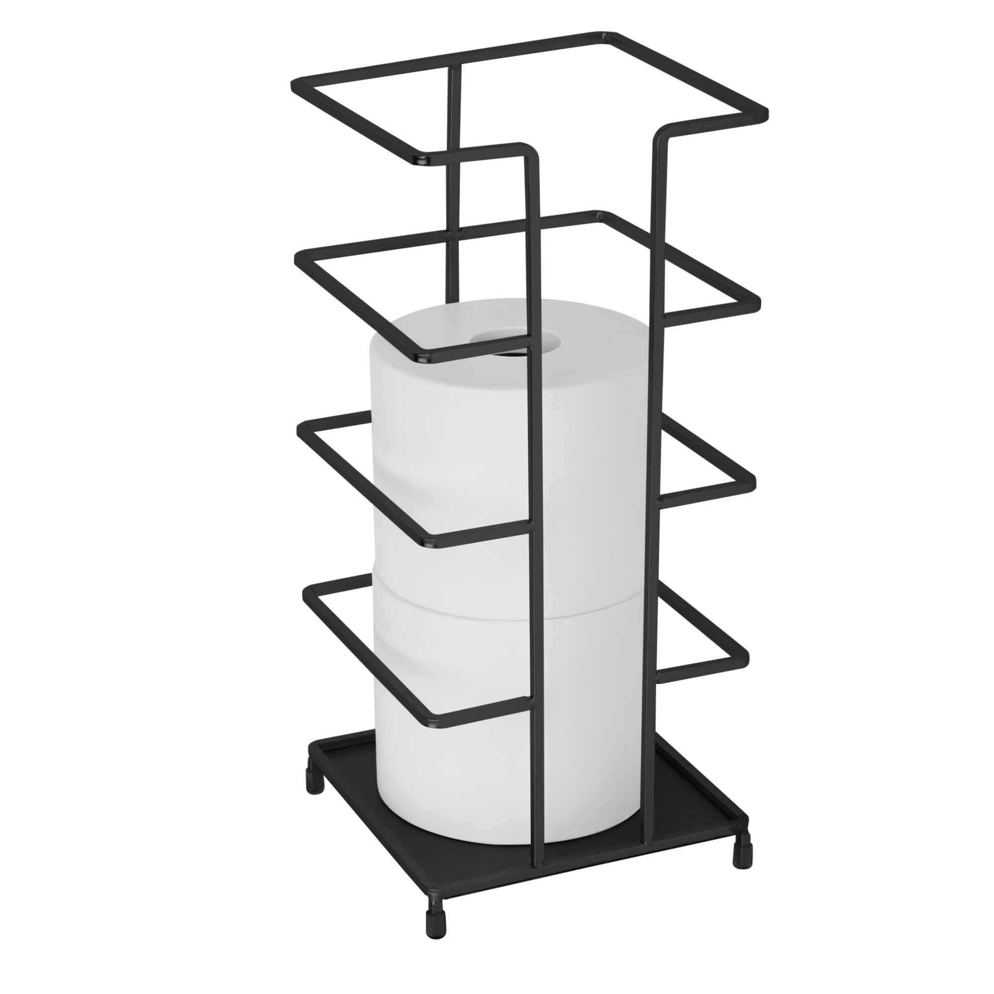 Era Tower Freestanding Toilet Paper Holder, Stacker, Matte Black 6.18" x 13.85in, Toilet Paper Holder Black
