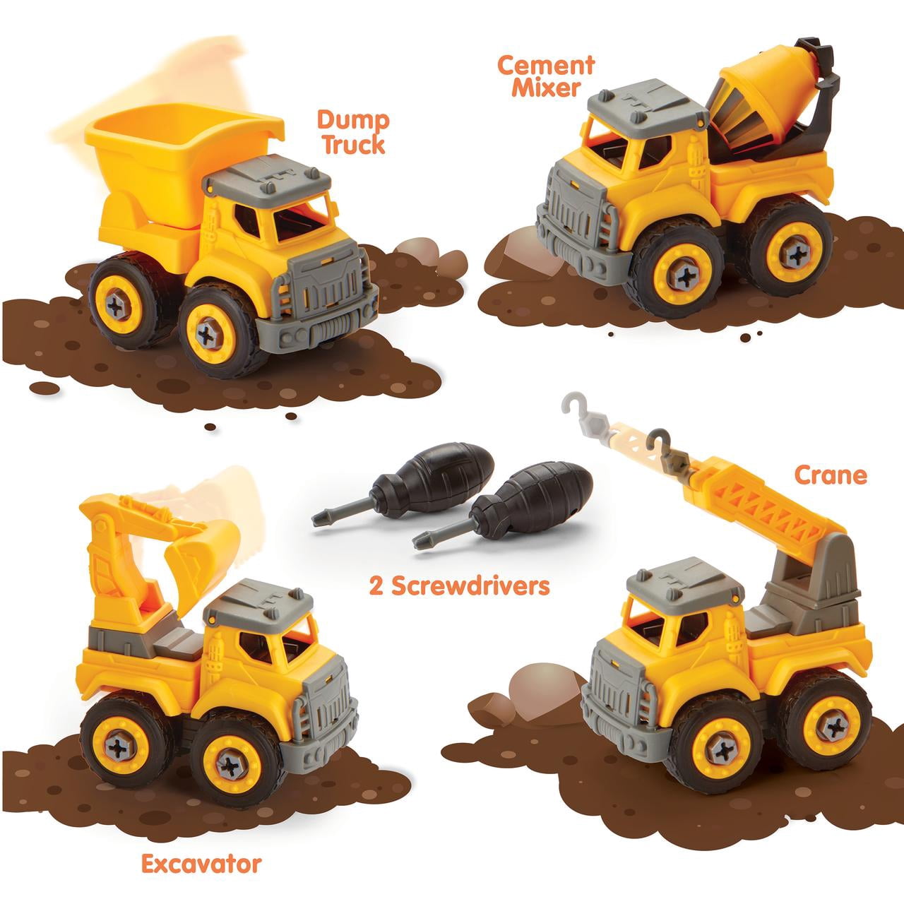Kidoozie Tool Time Truck Set – Build & Take Apart Toy Vehicles with 2 Screwdrivers – Ages 3 Years+