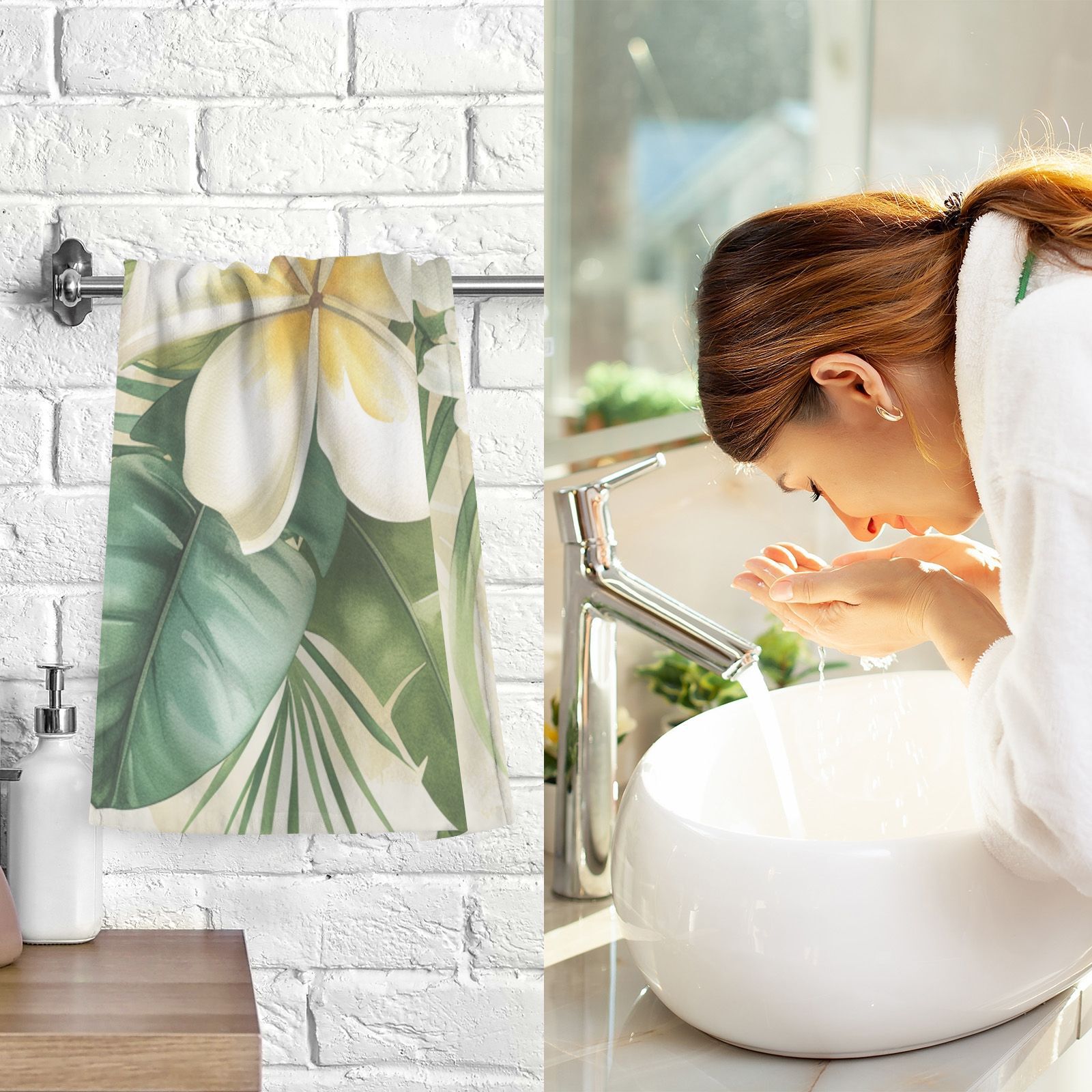 White Flower Hand Towels Cotton Bath Towels Large Face Towels Absorbent for Bathroom 2 Packs