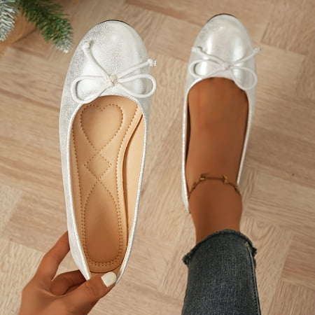 

Women s Bowknot Decor Lightweight & Comfortable Flat Shoes - Slip On Shallow Mouth Casual Shoes