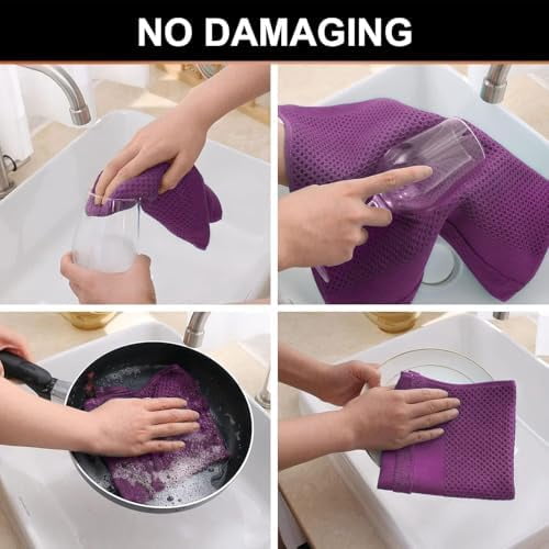 Kitchen Towels and Dishcloths Set, 12 x 12 and 13 x 28 Inches, Set of 8 100% Cotton Waffle Weave Kitchen Towels, Super Soft and Absorbent Dish Cloths, Purple
