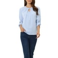 thumbnail image 1 of INSPIRE CHIC Women's Dressy Shirt Work Office Top Keyhole Pleated Front Ruched 3/4 Sleeve Chiffon Blouse S Light Blue, 1 of 6