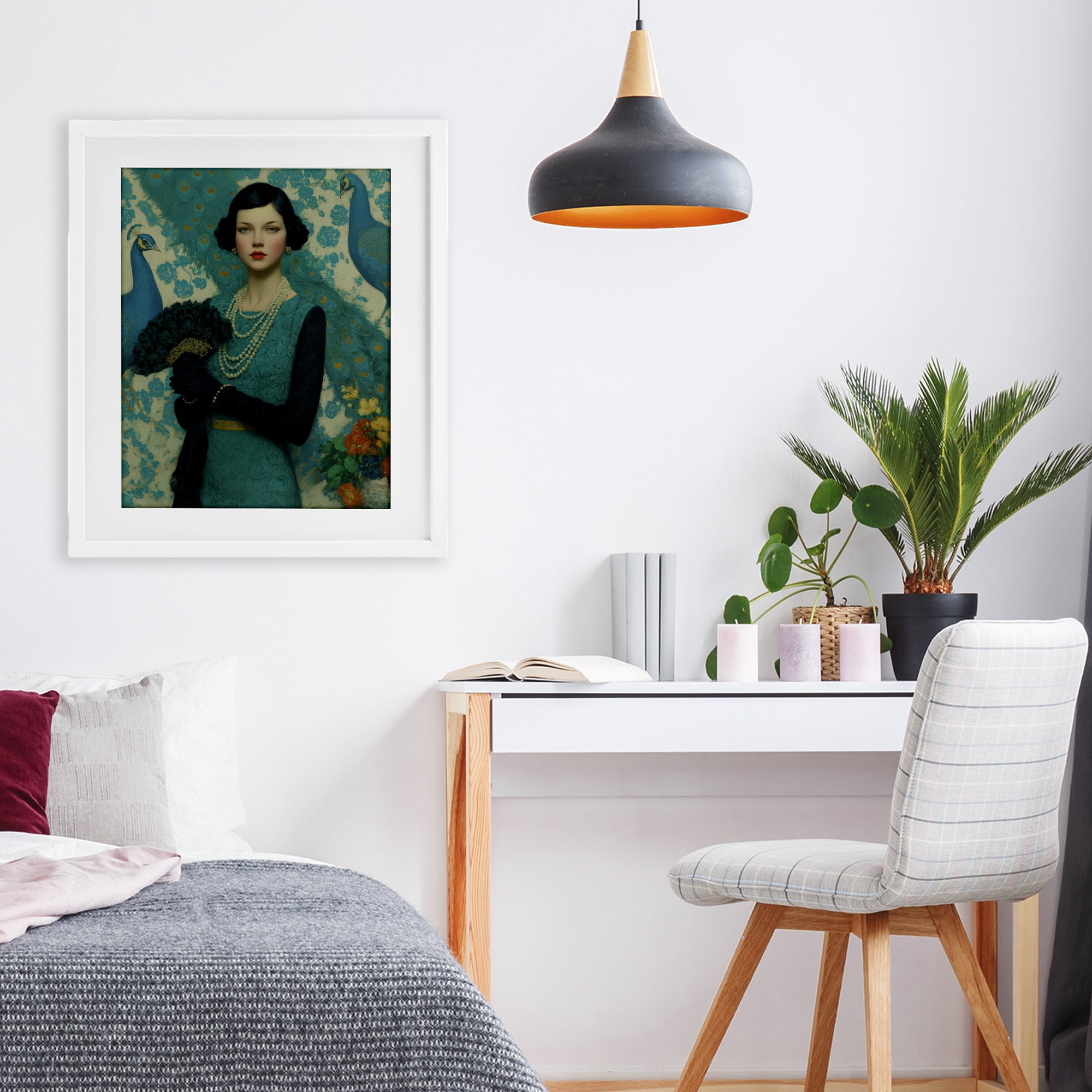 Stupell Industries Vintage Peacock Poise White Framed Print Under Glass, design by A Barefoot Stylist