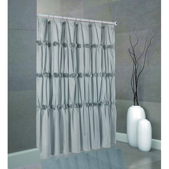 Rose Garden Toile Bathroom Shower Curtain (Silver)
