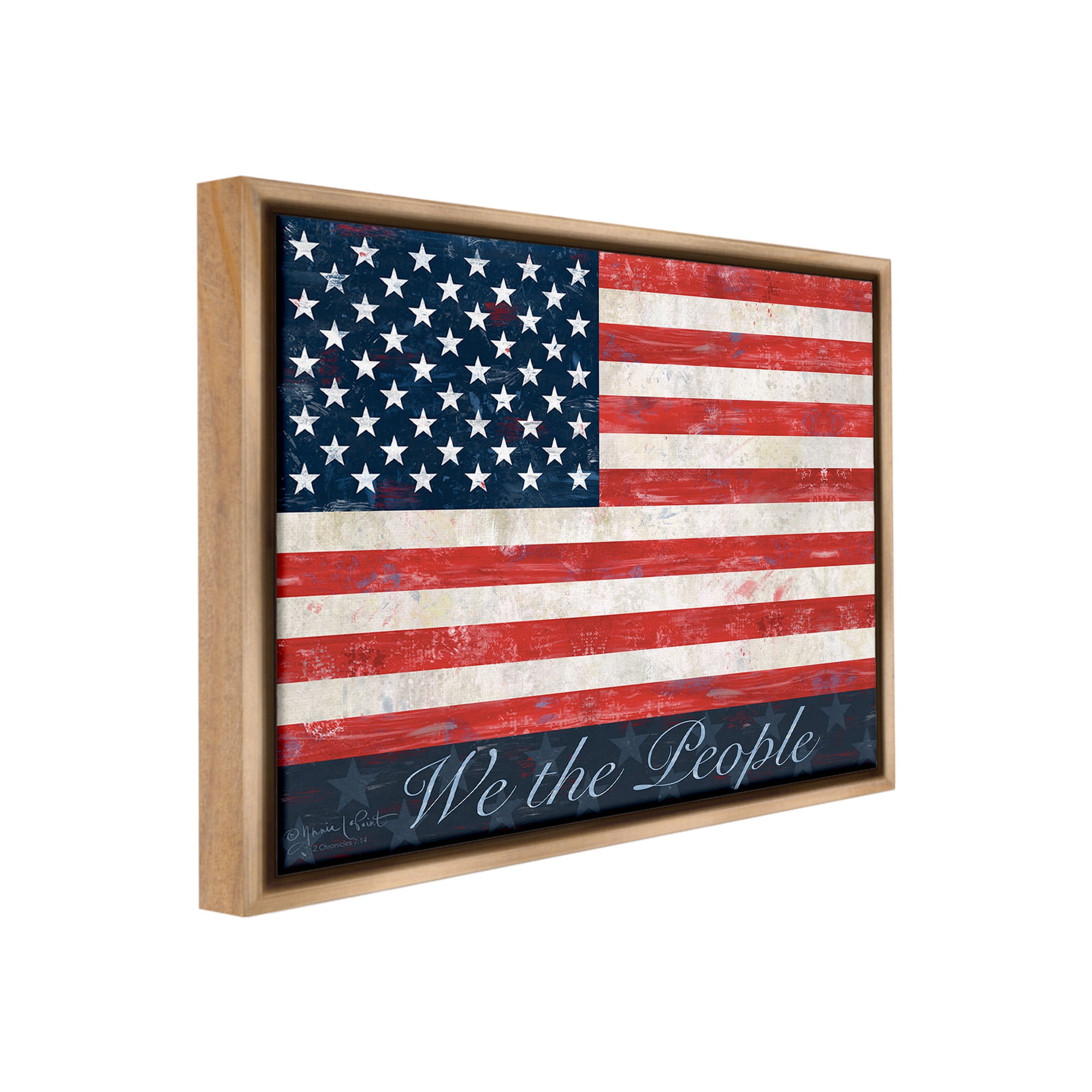 Stupell Industries We The People Flag Typography Painting Brown Floater Framed Canvas Art Print Wall Art, 21 x 17