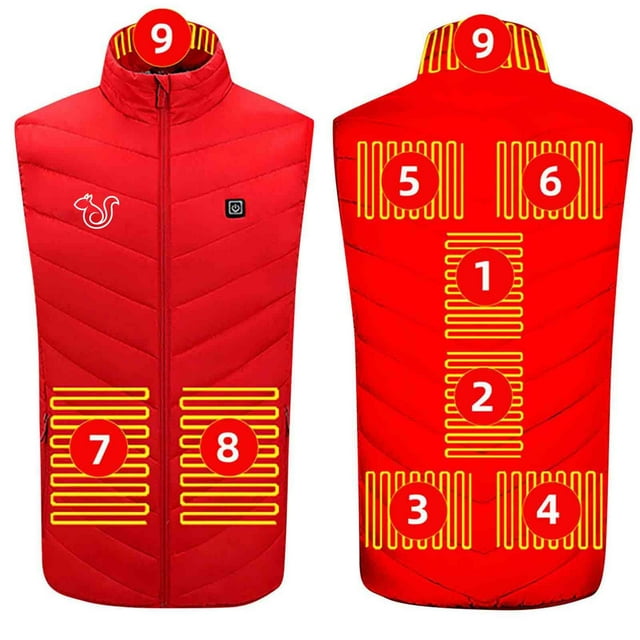 Lovzfmll Gilet Chauffant Unisexe pour Hommes 9 Zones Chauffage Support de Charge USB Collier Rouge, 2TG