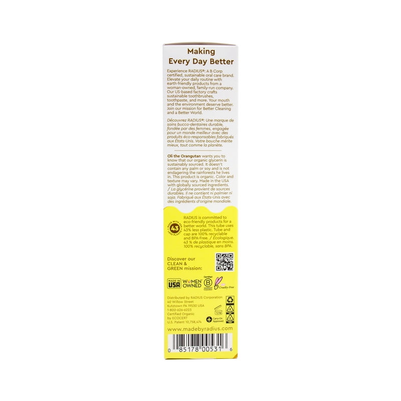 RADIUS USDA Organic Kids Toothpaste 3oz Non Toxic Chemical-Free Gluten-Free Designed to Improve Gum Health for Children's 6 Months and Up - Coconut Banana - Pack of 3