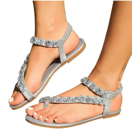 

BRGZLK Water Diamond Flat Sandals Summer Beach Sandals Fashion Versatile Sparkling Style