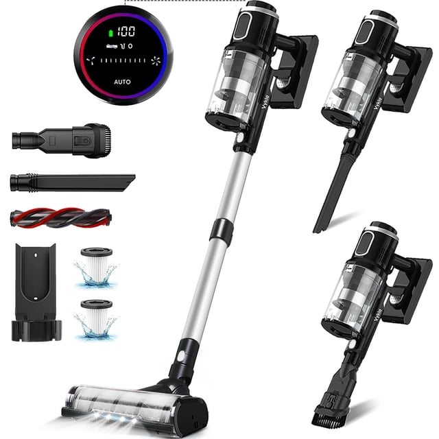VYKLO V12 Aspiradora inalámbrica, 400 W 65 mins, aspiradora de succión potente, visualización táctil LED, aspiradora recargable inalámbrica, ligera, para el hogar, suelos duros, alfombra, coche, pelo