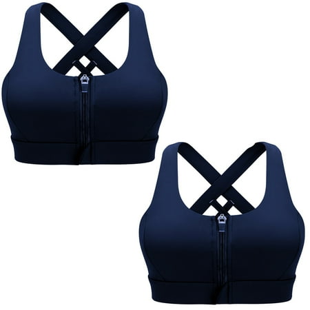 

Sport Bra Zipper Front High Impact Sports Bras for Women Large Bust - Shockproof Fitness Gym Yoga Workout Running Push Up Plus Size Bra S-3XL(2-Packs)