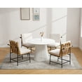 thumbnail image 3 of Guyou Round Solid Wood Dining Table, Mid-Century Modern Kitchen Dining Table with Round Geometric Base for 4-6 People, 43.25 Inch Diameter for Kitchen Dining Room, White, 3 of 6