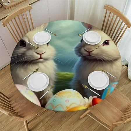 

Patifu Rabbits Easter Eggs Flowers Round Tablecloth 100% Polyester Stain-Resistant Indoor Outdoor Tablecloth for Restaurants Parties Weddings 31 -35