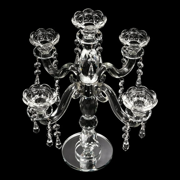 Dwellnix Modern Crystal Glass 5-Head Candle Holder, Clear Design with Polished Surface, Perfect for Candlelight Dinners, Romantic Settings, and  Home Décor