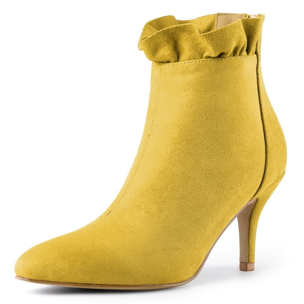 Botines de Tacón de Aguja Allegra K con Volantes Punta Estrecha Amarillo 41