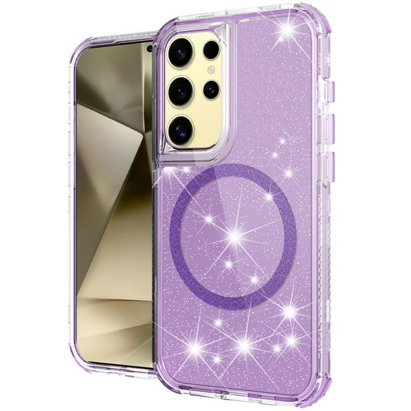 For Samsung Galaxy s24 Plus Magnetic Ring Glitter 3in1 Hybrid Case Cover - Clear