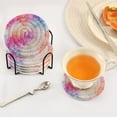 thumbnail image 7 of 6 Pcs Drink Coasters with Holder 3.94in Woven Coasters for Drinks Pink and Blue Tie-dye Pattern Coaster Set for Protection Table, 7 of 7