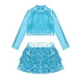 thumbnail image 4 of iiniim Kids Girls Jazz Hip Hop Modern Dance Sequins Mock Neck Long Sleeve Crop Top with Skirted Shorts Light Blue 6, 4 of 5
